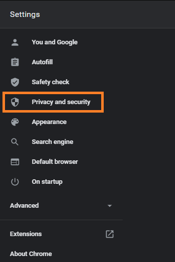 Chrome notifications settings - select privacy and security