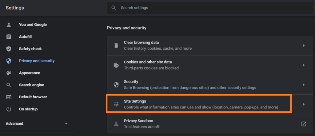 Chrome notifications settings - select Site Settings Chrome notifications settings - select Site Settings