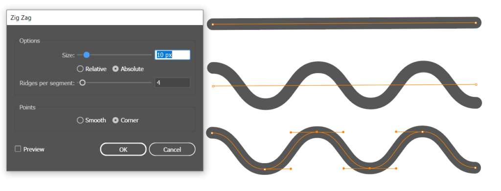How to make perfect wavy lines in Adobe Illustrator. Zig Zag menu.