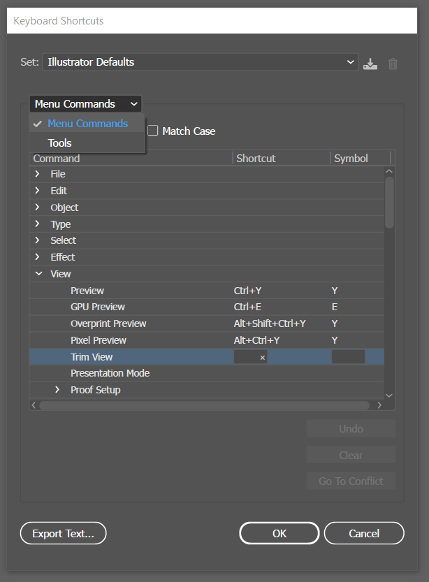 Adobe Illustrator Keyboard Shortcuts Menu