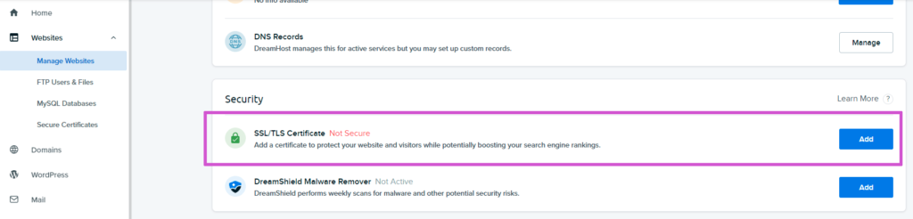 DreamHost - Add SSL / TLS Certificate