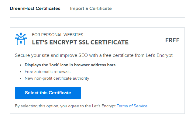 DreamHost - Let's Encrypt SSL Certificate