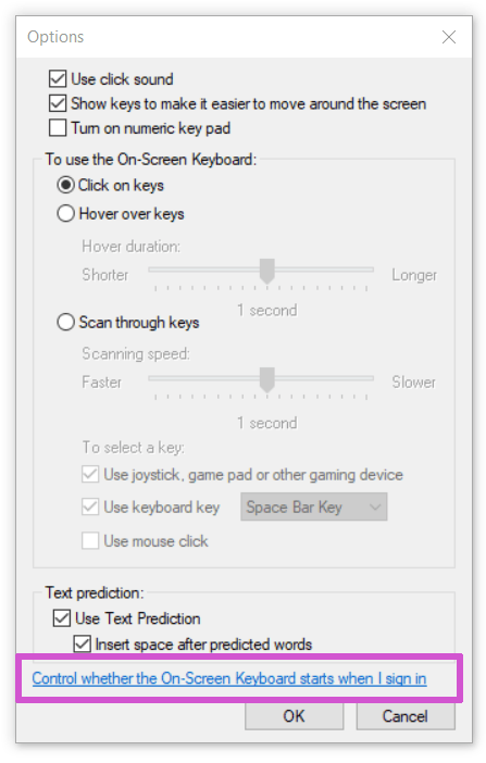 Windows - Control whether the On-Screen Keyboard starts when I sign in