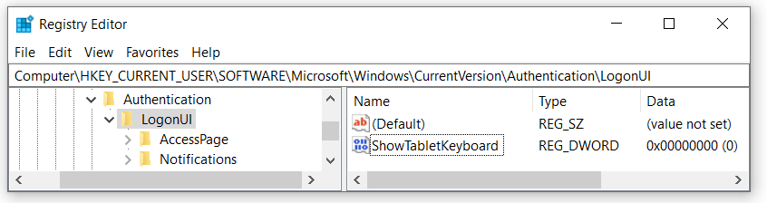 Registry Editor - Show Tablet Keyboard