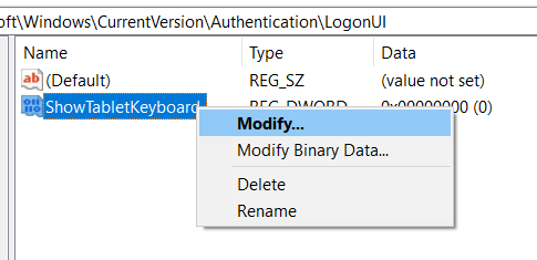 Registry Editor - Modify