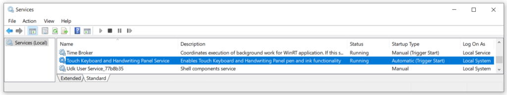 Windows - Touch Keyboard and Handwriting Panel Service 