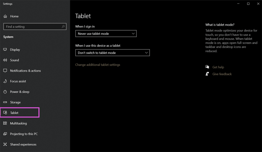 Windows Tablet Settings