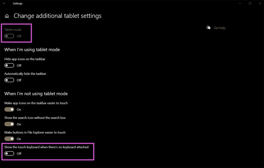 Windows - Change additional tablet settings