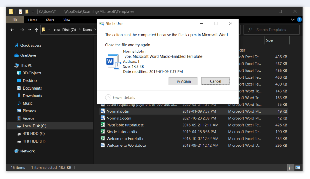 Microsoft - Word open in the background error