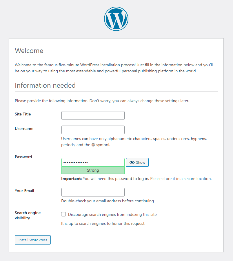 WordPress Install Page 2