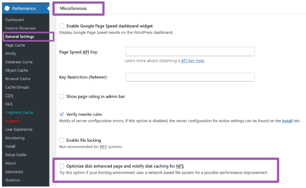 Optimize disk enhanced page and minify disk caching for NFS - setting turn off